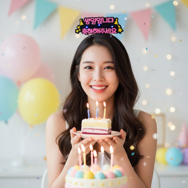 일루오슈 LED 생일 머리띠 파티 주인공 홈파티, 1개, 블랙