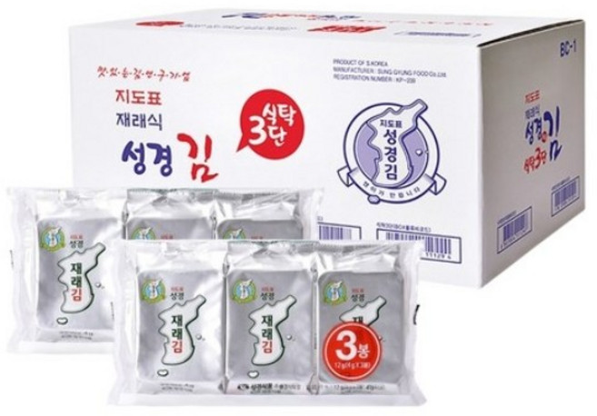 성경식품 성경김 녹차김 3개입 4g 24개, 12g