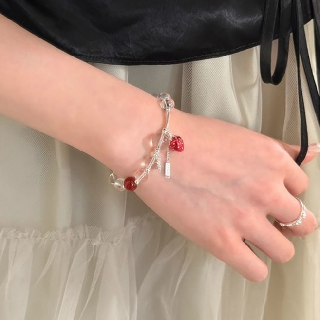 여성 크리스탈 클리어 볼 딸기 스트로베리 팔찌