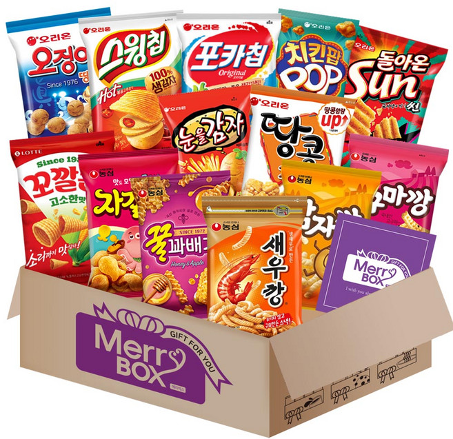 스낵 13종세트 2호{새우깡+오징어땅콩+땅콩강정+꿀꽈배기+자갈치+감자깡+고구마깡+썬칩+포카칩+스윙칩+치토스+눈을감자+꼬깔콘}, 1박스, 과자세트