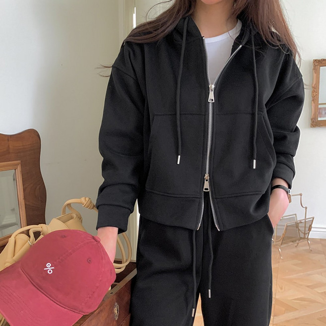 여성용 체형커버 되는 봄 데일리 가벼운 루즈핏 투웨이 크롭 후드집업