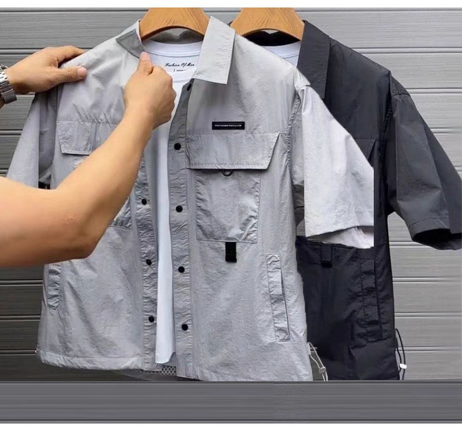 남성 바람막이 경량 반팔 카라 셔츠 데일리룩 여름 편한 아우터 자켓