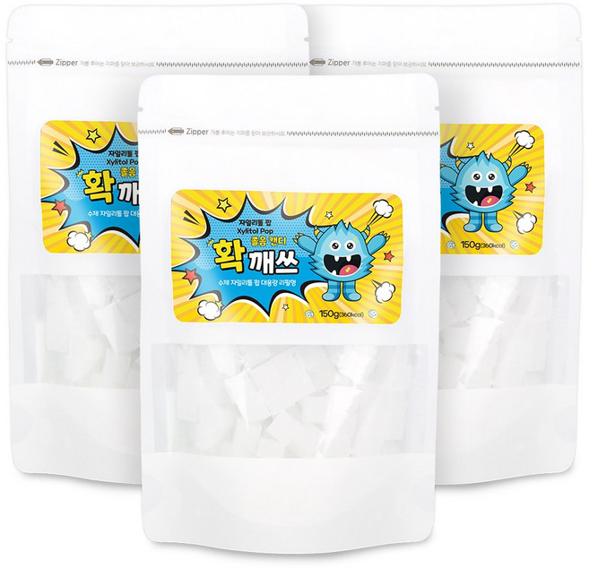 강한 박하맛 무설탕 졸음 확깨쓰 수제 자일리톨 팝 캔디 사탕 대용량 리필팩, 150g, 3개