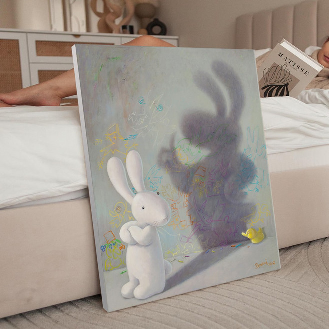 풍수 행운 행복토끼 2 일러스트 토끼그림 카페 아이방 인테리어 캔버스 그림액자 23종 12-23 집들이선물 아가방 데코 동물그림, 21.그림자토끼