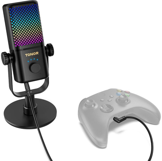 Xbox와 호환되는 TONOR 게이밍 마이크 30시간 배터리 수명 저소음 모니터링 이득 제어 원탭 음소거 고속 충전 캡처 카드 TCX3+ 블랙과 RGB 스트리밍 붐, 1 Microphone, Black