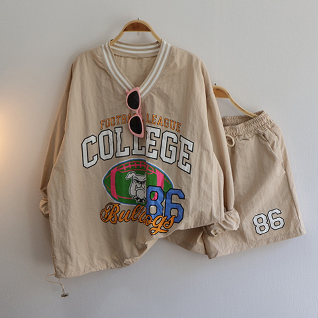 스카이코코 긴팔 티셔츠 밴딩 반바지 바스락 칼리 스트링 트리이닝 세트