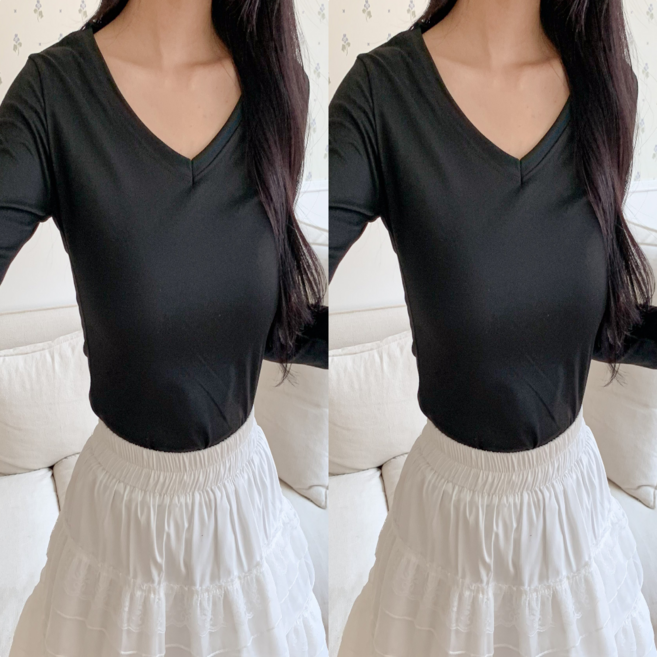 에르모소 1+1 봄 가을 사계절 간절기 이너 기본 티셔츠 슬림 무지 여성 긴팔티셔츠 H-C000