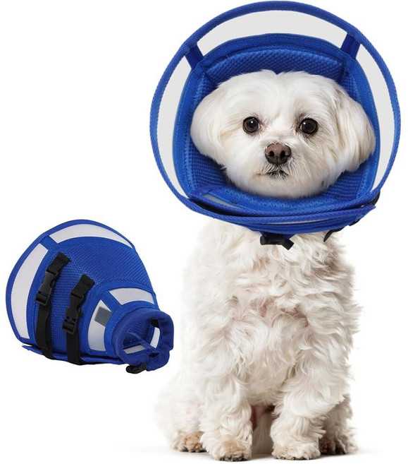 Dora Bridal 수술 후 소형견을 위한 강아지 콘 칼라 부드럽고 편안한 회복 반려동물 대체품 강아지가 핥지 않도록 조절 가능한 엘리자베스 브라운 S, 로열 블루, 1