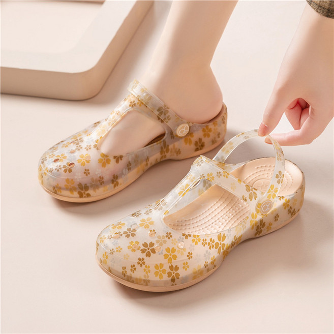 SAHINER 여성 통굽 플라워 투명 젤리 비치웨어 샌들 소프트 슬리퍼 LWALX02