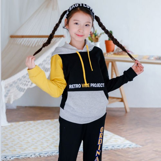 잭키드 여아용 레트로 후드배색티