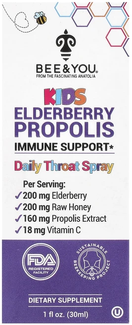 Bee & You 어린이용 엘더베리 프로폴리스 데일리 스로트 스프레이 30ml(1fl oz), BeeYou어린이용엘더베리프로폴리스데일리스로트스프레이3, 1개, 30ml - 쿠팡