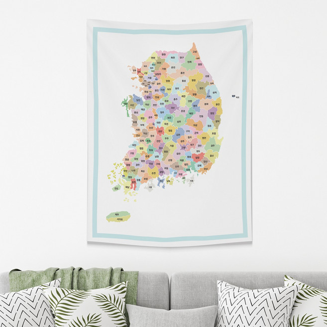 마카롱 지도 시리즈 세계지도 한국 패브릭 포스터 보기 태피스트리 여행 교육용, 한국지도