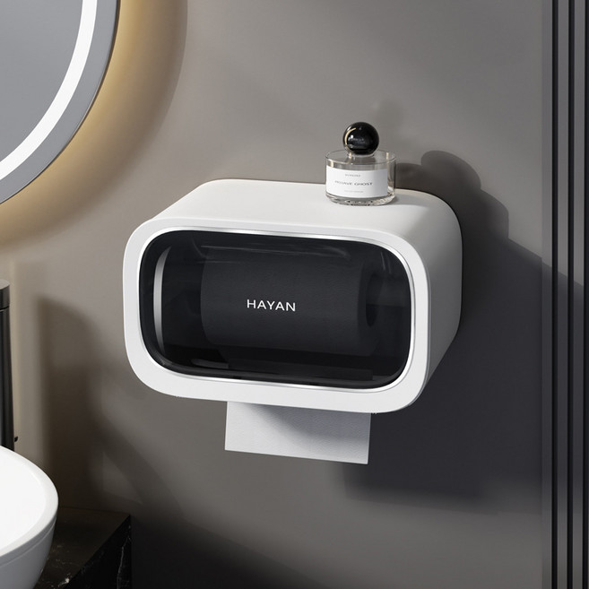 락톡마켓 무타공 반투명 박스형 다용도 화장실 휴지 케이스 휴지걸이, 1개, 화이트 1P