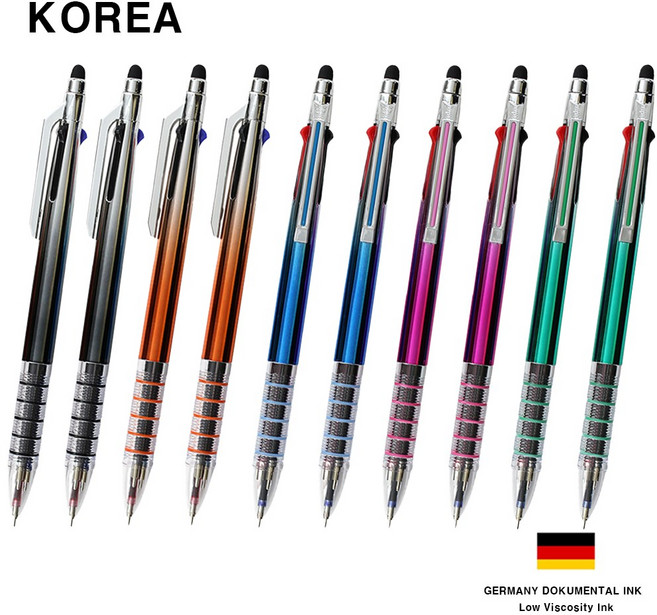 코리아 다색 5링 니들 3색 터치펜 초저점도 독일잉크 고급 볼펜 0.7mm, 10개, 색상혼합