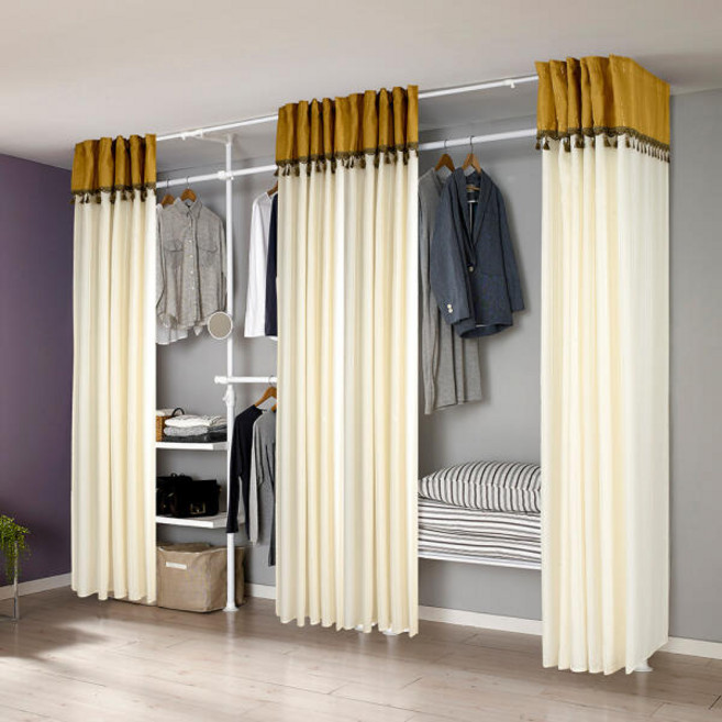 아트박스/홈앤하우스 왕자 뉴드레스룸 5폴(밀폐 타공 이불선반형) 행거(논시스루커튼), 화이트모노