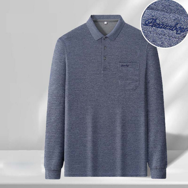 남성 중년 아빠룩 자수 레터링 폴로넥 긴팔 티셔츠 심플 비즈니스 고급 루즈핏 봄 가을용 골프웨어 상의
