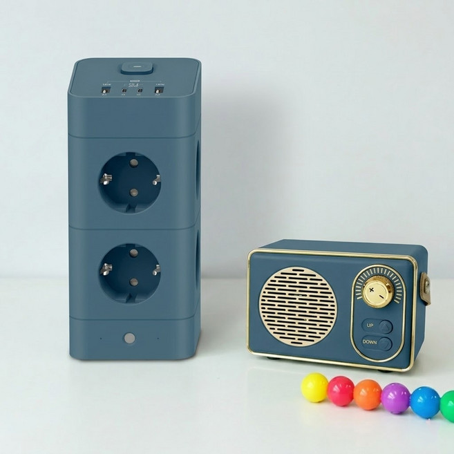 에코너 타워 멀티탭 고용량 8구 4000W 멀티 USB C타입 4구 포트 큐브 디자인 어댑터 콘센트, 1개, 얼루어 블루, 1.8m