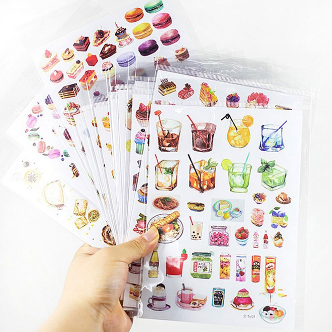 데일리 디저트 음식 손그림 일러스트 다이어리 케이크 간식 데코 스티커, 초밥앤도넛