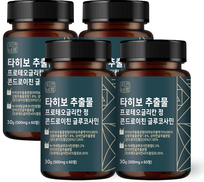 자연바름 타히보 추출물 90% 함량 베라트릭산 프로테오글리칸 연어코연골 콘드로이친 1200, 60정, 4개