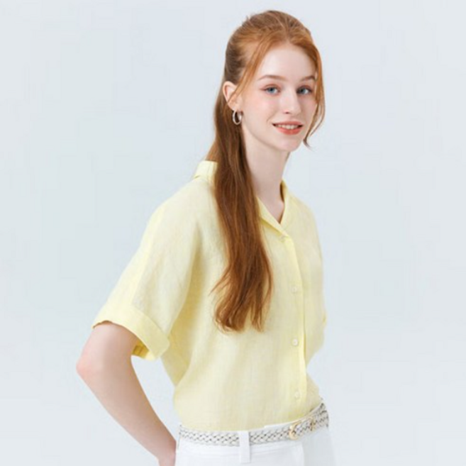 헤지스 여성용 단색 린넨 반팔 셔츠