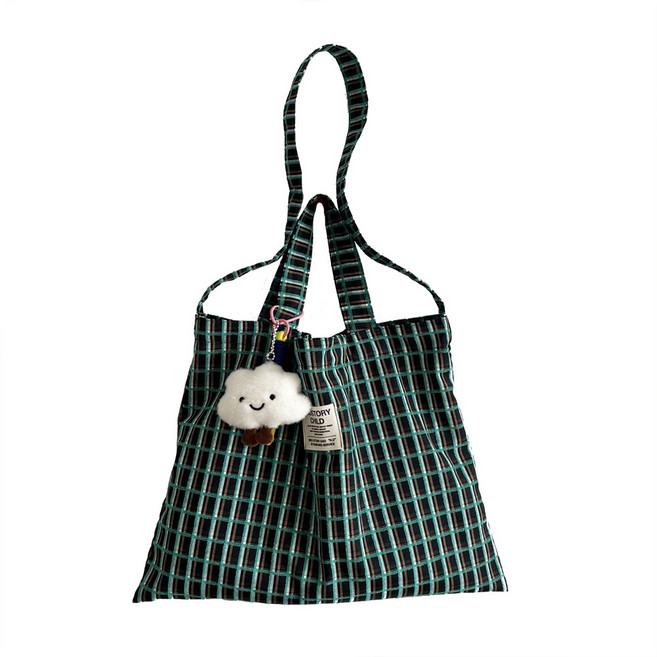 오키지 그린 체크 3WAY 자카드 에코백