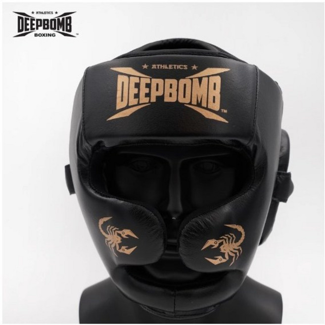 DEEPBOMB 真皮 拳擊散打泰拳頭盔 專業訓練, 黑色, 1個