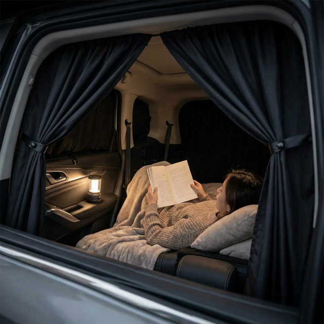 씨티엔 차박 커튼 세트 차량용 햇빛가리개 자동차 칸막이 가림막, 1세트, 블랙