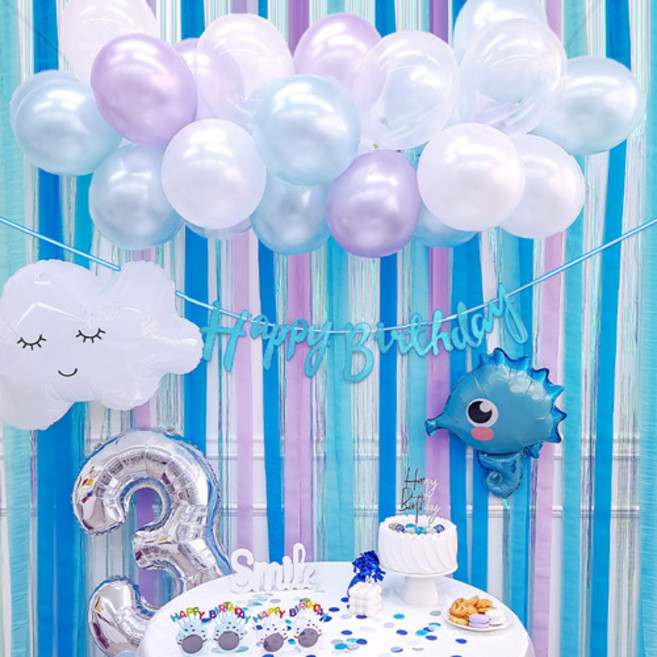 생일 홈 파티 풍선 세트 가랜드 소품 용품 장식 모음, 05. 구름 풍선 가랜드 생일파티 세트