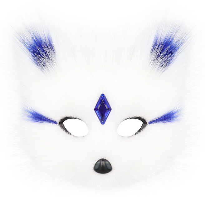 狐狸毛絨 cosplay 舞會半臉面具, 白藍色, 1個