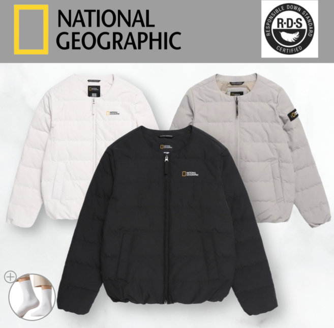 [백화점정품] 내셔널지오그래픽 NEW 경량 패딩 구스다운 자켓 헤론 남성 여성 남여공용 U넥 점퍼 (트루마씸 양말 증정)