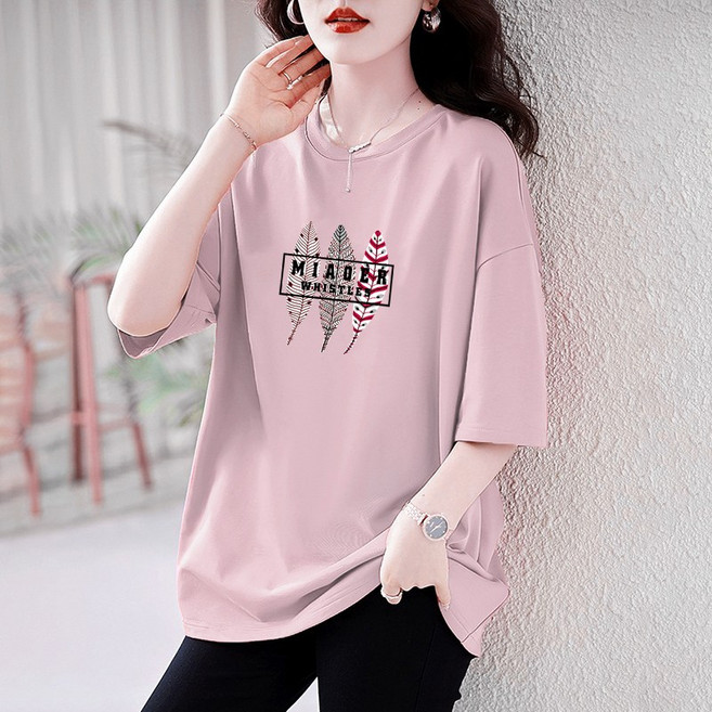 스타일아유 아로하 나뭇잎 프린팅 반팔 박시티셔츠