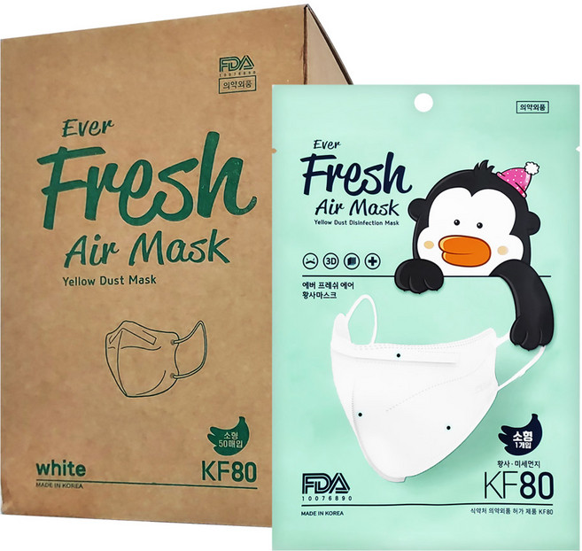 더숨 에버프레쉬 에어마스크 KF80 키즈, 화이트, 1개, 50개입