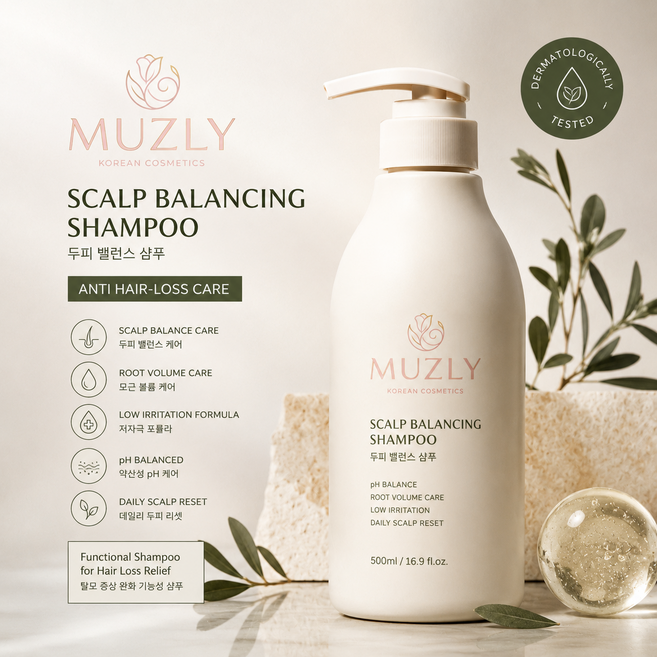 Muzly 두피 케어 스칼프 샴푸 약산성 저자극 모근 강화 볼륨 케어 데일리 헤어 케어, 1개, 500ml