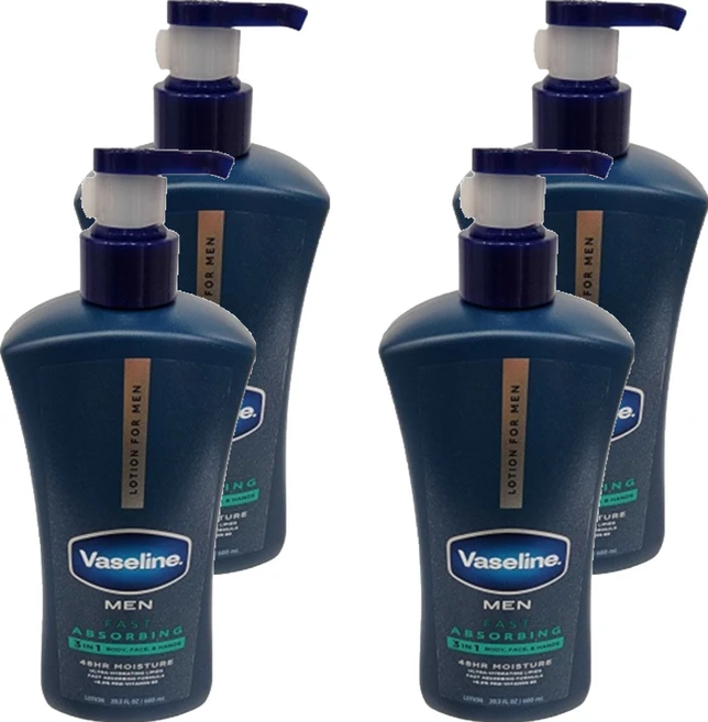 바세린 맨 48 아워 모이스처 바디 & 페이스 로션 패스트 앱소빙, 600ml, 4개 - 쿠팡
