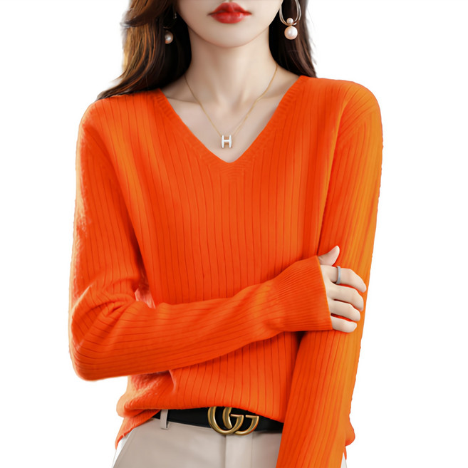 YEON HOME 여성 골지 브이넥 긴팔 니트 1P