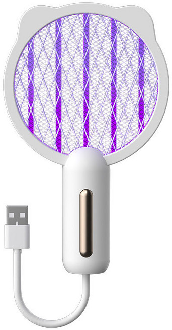 OYOU✨ 五層防護網 迷你電蚊拍 USB電蚊拍 補蚊燈 插電式 電蠅拍 電蚊拍 捕蚊拍 滅蚊拍 滅蚊燈 電蚊燈 滅蚊神器, 米白色