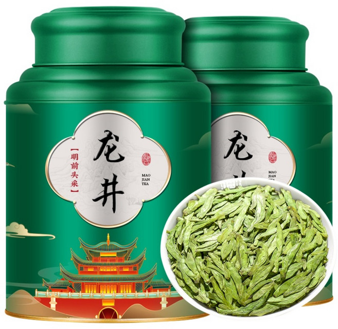 중국녹차 서호용정 시후롱징 우전 용정차 춘차, 용정차 500g 녹차캔 2개 + 선물가방, 2개입