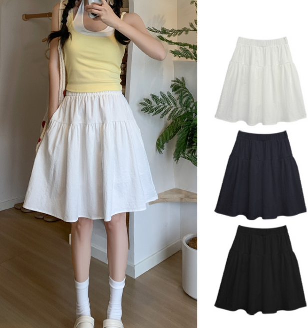 무니유유 여성 5부 바스락 시원한 가벼운 플레어 체형커버 밴딩 스커트 치마