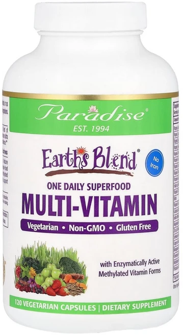 파라다이스허브 Earths Blend 원 데일리 슈퍼푸드 종합비타민 베지 캡슐 120정, 1개 - 쿠팡