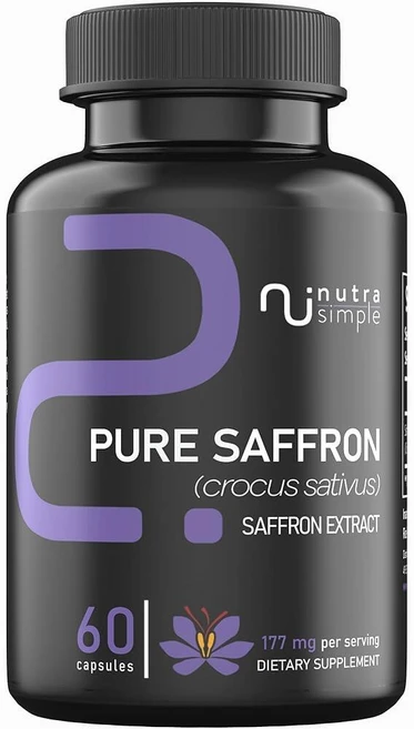 Nutra Simple 사프란 보충제 177mg 순수 사프란 추출물 미국산 천연 기분 및 에너지 지원 여성 및 남성용 및 지원 비건 GMO 프리 60캡슐, Nutra Simple 사프란 보충제 177mg, 순수, 1개 - 쿠팡