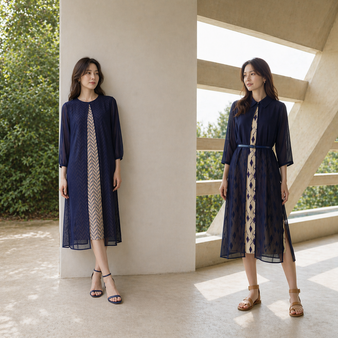 여성 여름 데일리룩 쿨 쉬폰 플레어 롱원피스 2종 RDSFO036