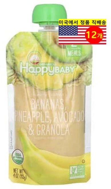 Happy Family Organics 6개월 이상 유아용 오가닉 과일 곡물 퓨레 이유식 113g 6개 - 쿠팡