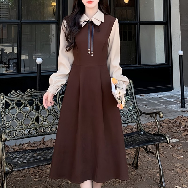 Novastar 여성 셔츠 카라 원피스 데일리 정장 롱 원피스