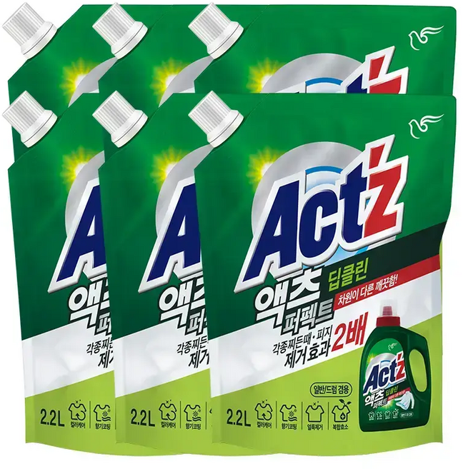 액츠 퍼펙트 딥클린 액상세제 리필, 2.2L, 6개