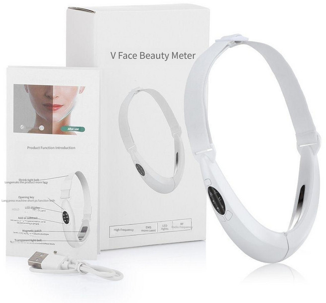 V라인 얼굴 EMS 미세전류 슬리밍 마사지기 사각턱 이중턱, KKS-699 화이트