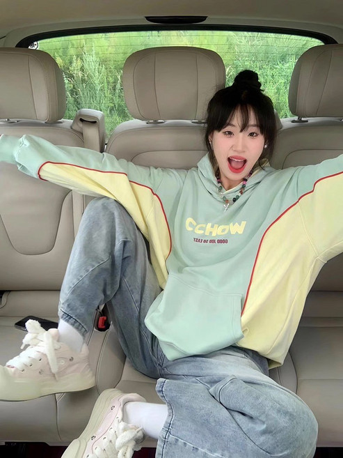 차이나 코튼 믹스 밀크 실크 300g 이중 후드 빅 사이즈 맨투맨 블랙 로고