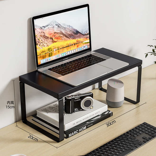 직장인 필수템 모니터 스탠드 / 데스크 정리대 받침대 길이 30cm 높이 2종, 블랙+블랙 16.5cm