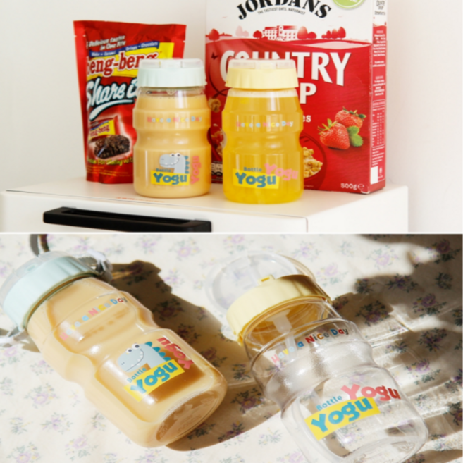 요구르트 빨대 물병 460ml 열탕 어린이 물통 스트랩, 옐로우_ 요구르트 빨대물병