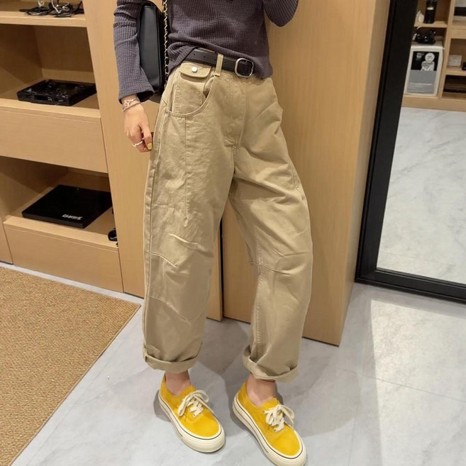春夏高腰寬鬆闊腿牛仔褲 女 九分工裝褲 顯瘦百搭
