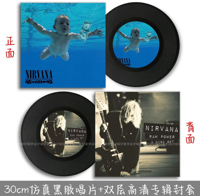 賈斯汀·比伯 仿真黑膠唱片 復古裝飾擺件, 1個, 涅槃樂隊仿真唱片+封套